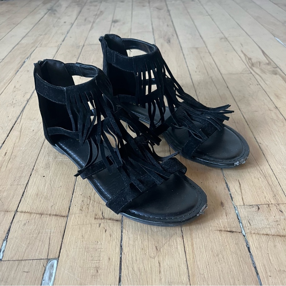 Black Fringe Sandals